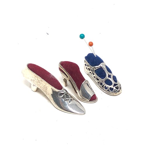 77 - 3 modern silver shoe pin cushions