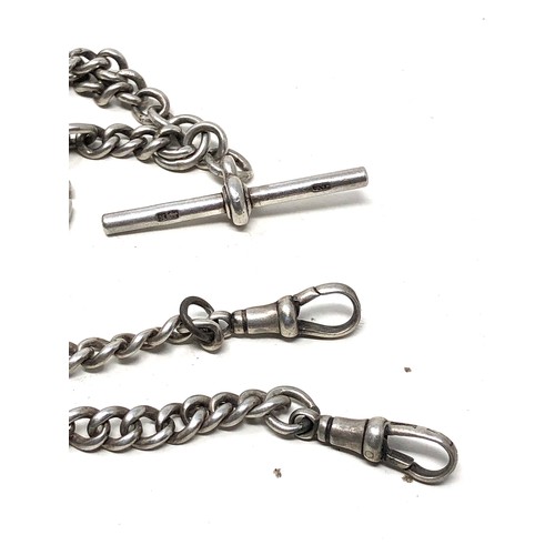 40 - Antique silver double albert & silver & gold fob watch chain weight 42g