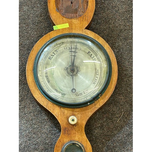 582 - Antique oak barometer, crack to glass as seen in image, overall length 36 inches