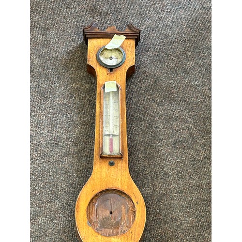 582 - Antique oak barometer, crack to glass as seen in image, overall length 36 inches