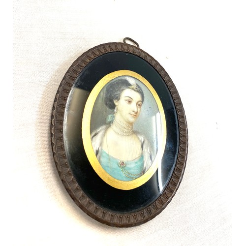 451 - Antique hand painted portrait miniature of Lady Bertrand signed Smart?, approximate measurements: 7c... 