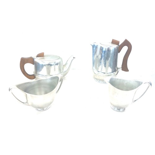 131 - Vintage Picquot ware, 4 piece tea set, aluminium with wooden handles