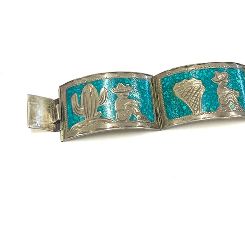 557 - Mexican sterling silver and enamel bracelet, approximate weight 44g