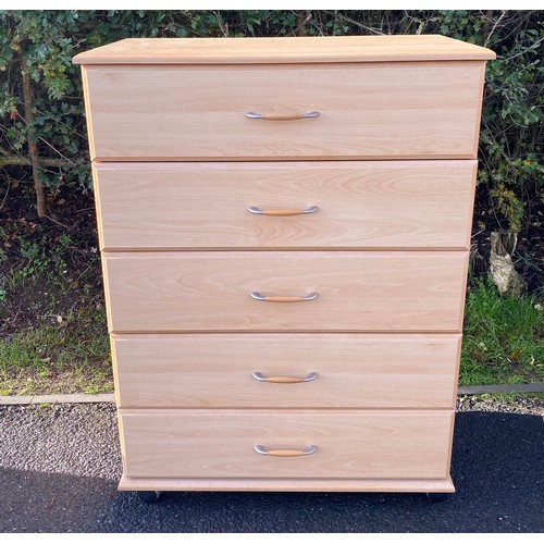 607 - 5 Drawer maple chest of drawers measures approx 43.5 inches tall, 40.5 inches wide 16.5 inches depth