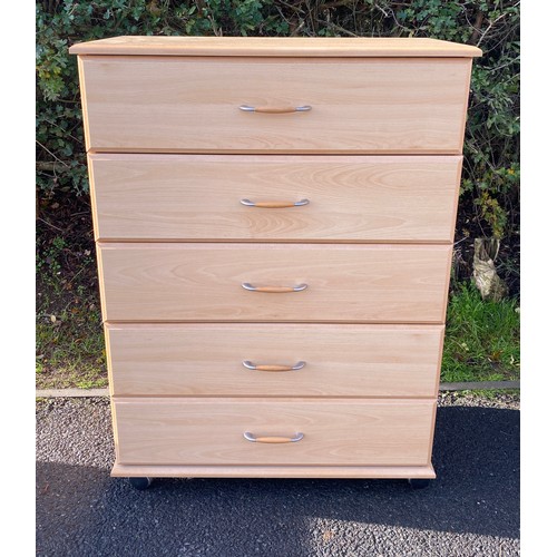 607 - 5 Drawer maple chest of drawers measures approx 43.5 inches tall, 40.5 inches wide 16.5 inches depth