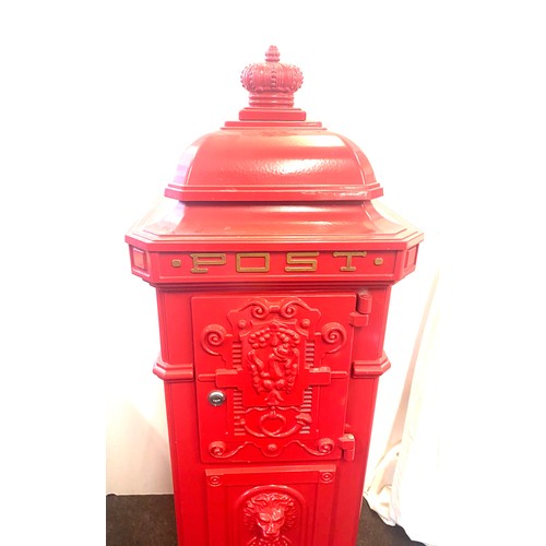 201 - Reproduction red post box, with key, approximate height 45 inches