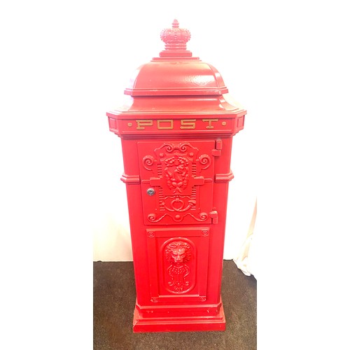 201 - Reproduction red post box, with key, approximate height 45 inches