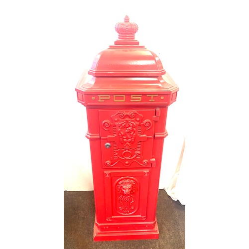 201 - Reproduction red post box, with key, approximate height 45 inches