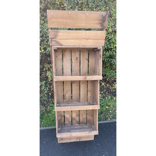 620 - Wooden 3 crate and hook storage unit measures approx 69 inches tall 24 inches wide 13 inches depth