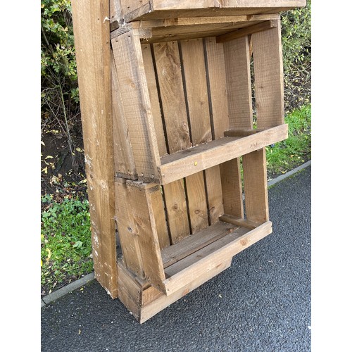 620 - Wooden 3 crate and hook storage unit measures approx 69 inches tall 24 inches wide 13 inches depth