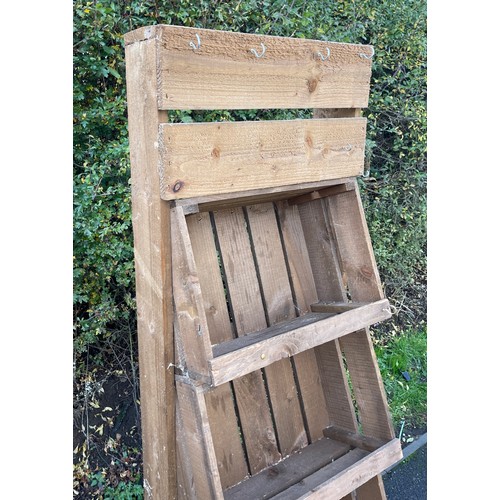 620 - Wooden 3 crate and hook storage unit measures approx 69 inches tall 24 inches wide 13 inches depth