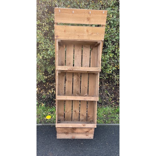 619 - Wooden 3 crate and hook storage unit measures approx 69 inches tall 24 inches wide 13 inches depth