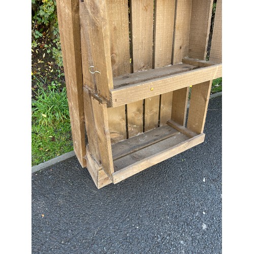 619 - Wooden 3 crate and hook storage unit measures approx 69 inches tall 24 inches wide 13 inches depth