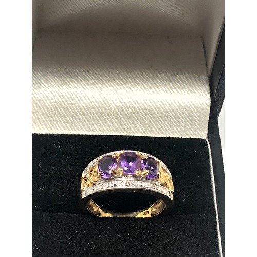 106 - 9ct gold amethyst & diamond ring weight 3.4g