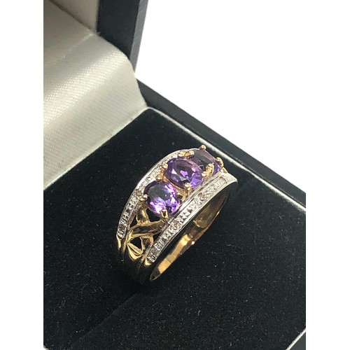 106 - 9ct gold amethyst & diamond ring weight 3.4g