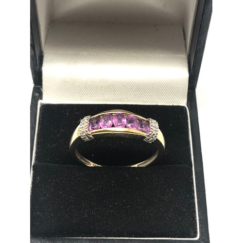 107 - 9ct gold amethyst & diamond ring weight 2.9g