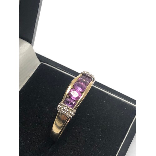 107 - 9ct gold amethyst & diamond ring weight 2.9g