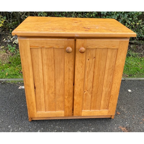 631 - Pine 2 door cupboard measures approx 30 inches tall 29 inches wide b y 18 inches depth