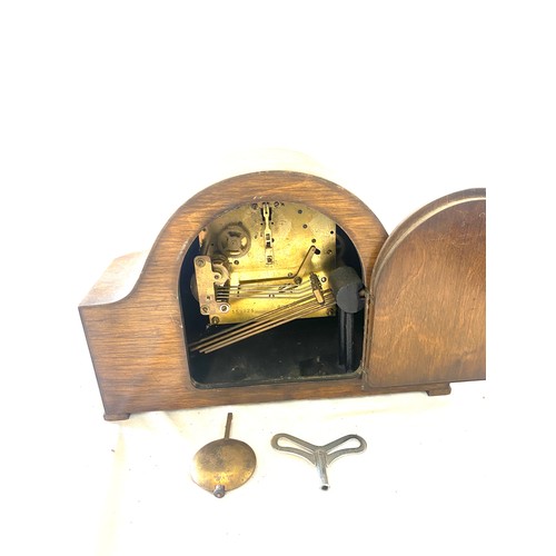 159 - Vintage 3 Key hole mantel clock, untested with key and pendulum