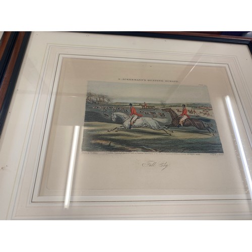 152 - Selection of 4 hunting scene prints largest measures approx 17.5 inches wide by 15 inches tall