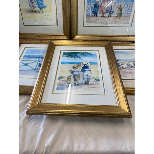 135 - Selection of 5 framed sea side prints largest measures approx 17.5inches tall 14 inches wide