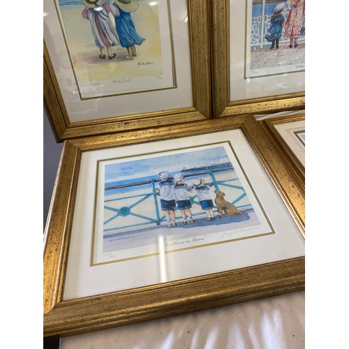 135 - Selection of 5 framed sea side prints largest measures approx 17.5inches tall 14 inches wide