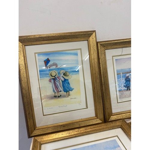 135 - Selection of 5 framed sea side prints largest measures approx 17.5inches tall 14 inches wide