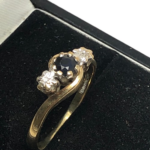 123 - 9ct gold diamond & sapphire ring weight weight 2.1g