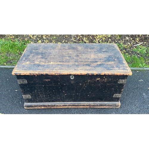 629 - Pine blanket box  Dimensions height 17 inches width 34 inches and depth 18 inches.