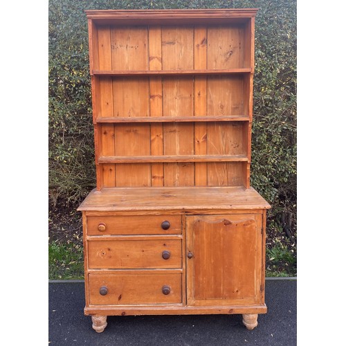 632 - Pine 3 drawer 1 door welsh dresser 83 inches tall 48 inches wide 19 inches depth