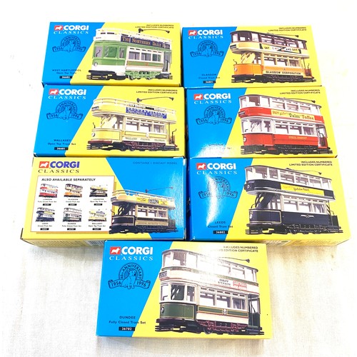 116 - 7 Brand new in boxes Corgi Classic limited edition trams includes 36603, 36801, 36601, 36701, 36602,... 