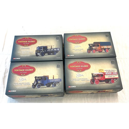 328 - 4 Boxed Corgi Vintage Glory Foden flatbed steamer, super sentinel, foden dropside wagon, foden steam... 