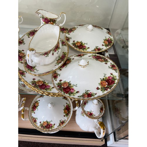 425 - Part Royal Albert Old Country rose dinner/ tea service includes Coffee pot, tureens, cups, saucers, ... 