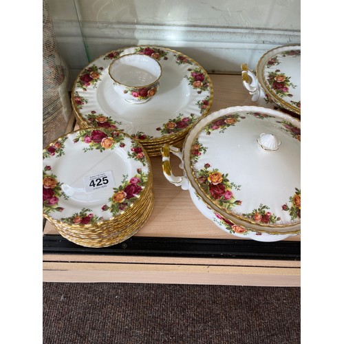 425 - Part Royal Albert Old Country rose dinner/ tea service includes Coffee pot, tureens, cups, saucers, ... 