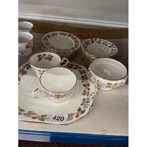 420 - Selection of part tea services includes Aynsley, colclough, Royal Albert etc