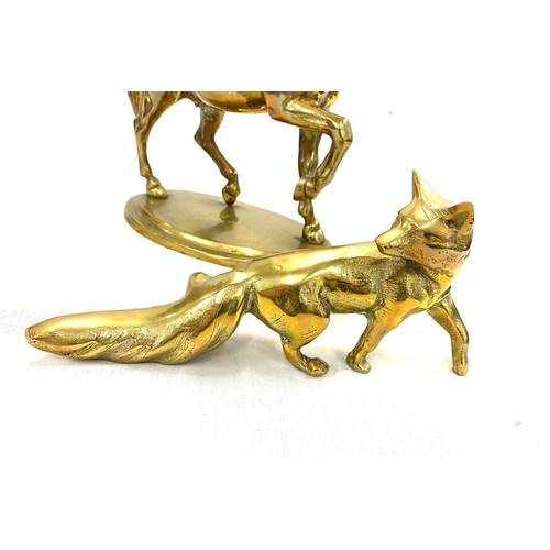 43 - 2 Heavy brass figures includes a Horse and a Fox, horse height 9 inches