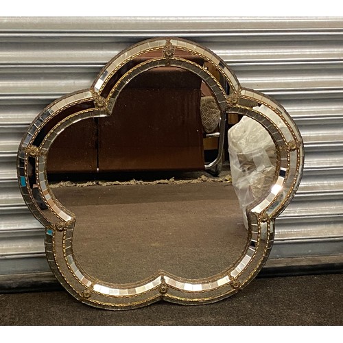 73 - 5 leaf clover mirror with mosaic surround measures approx 27 inches tall by 27 inches wide