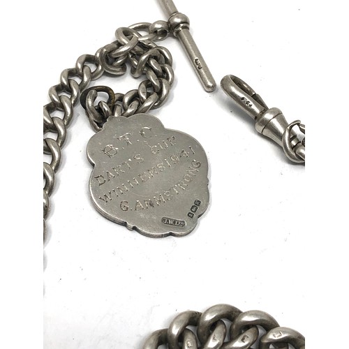 7 - Antique silver albert chain & fob hallmarked on every link weight 66g