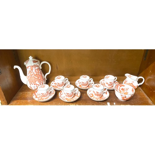 344 - Royal Worcester bone china coffee set, printed with dragons