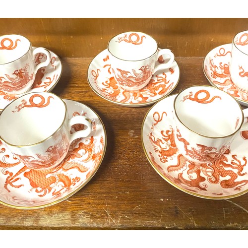 344 - Royal Worcester bone china coffee set, printed with dragons