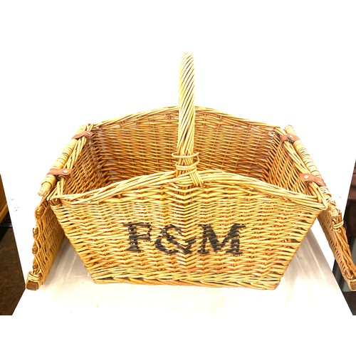 163 - Vintage F+M wicker picnic basket