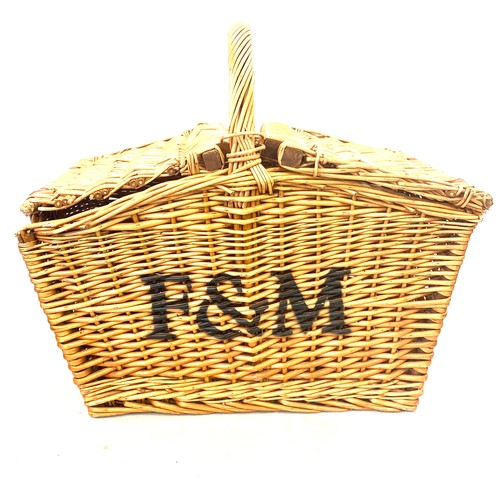 163 - Vintage F+M wicker picnic basket