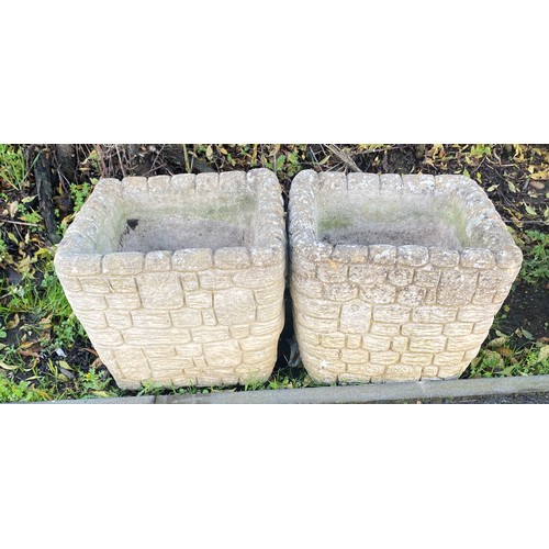 101D - Pair of concrete garden planters measures approx 11 inches tall 13 inches squarer