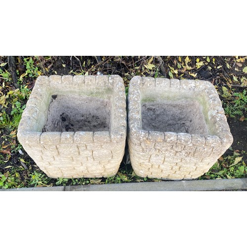 101D - Pair of concrete garden planters measures approx 11 inches tall 13 inches squarer