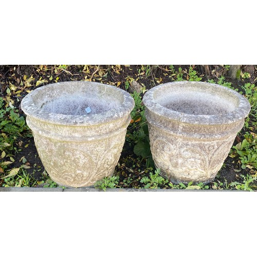 101E - Pair of circle concrete planters 13 inches tall 14 inches diameter