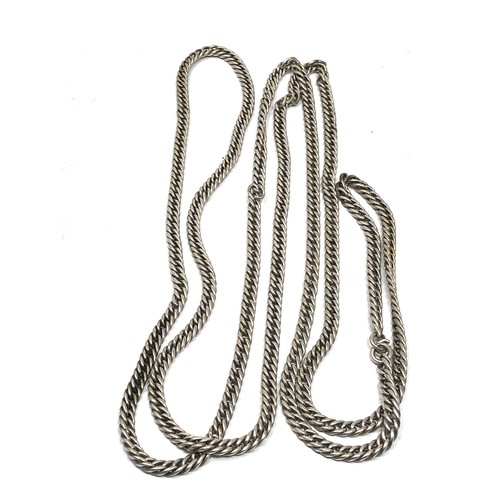 8 - Antique long silver guard chain measures approx 60ins long weight 108g