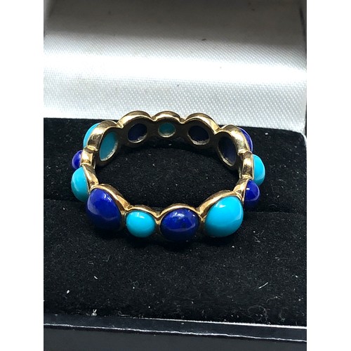 145 - 9ct gold turquoise & lapis ring weight 3.4g