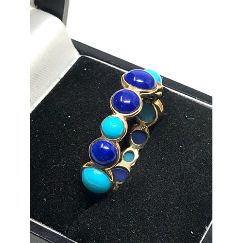 145 - 9ct gold turquoise & lapis ring weight 3.4g