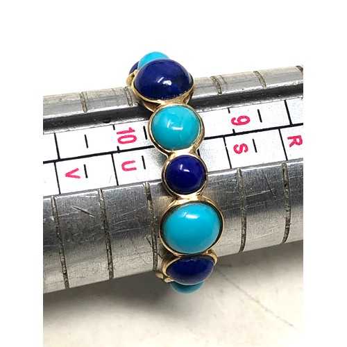 145 - 9ct gold turquoise & lapis ring weight 3.4g