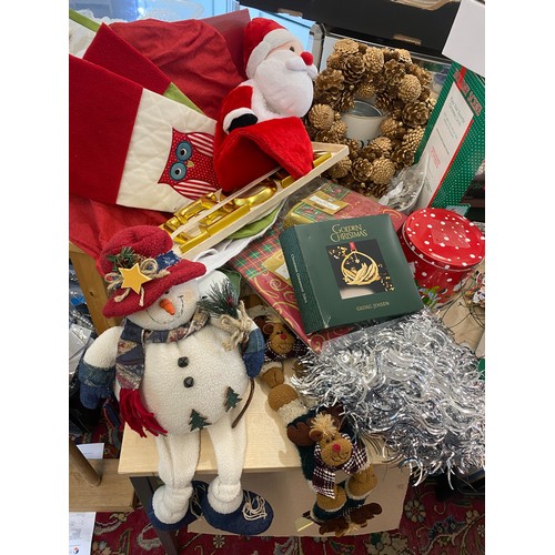 313 - Large selection of assorted Christmas decorations includes musical figures, metal reindeer figure, s... 